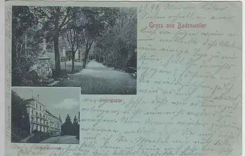 (105829) AK Gruss aus Badenweiler, Parkeingang u. Hotel Sommer, Mondscheinkarte