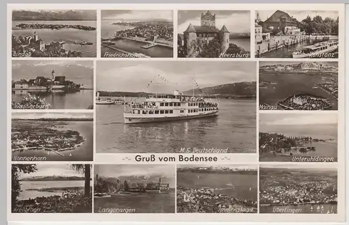 (105600) Foto AK Bodensee, Mehrbildkarte m. M.S. Deutschland und Orten, 1950er