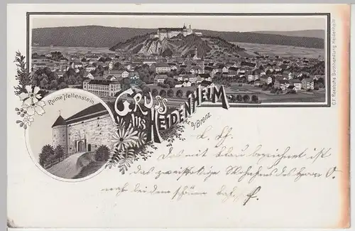 (103299) AK Gruss aus Heidenheim a. Brenz, Litho m. Ruine Hellenstein um 1900
