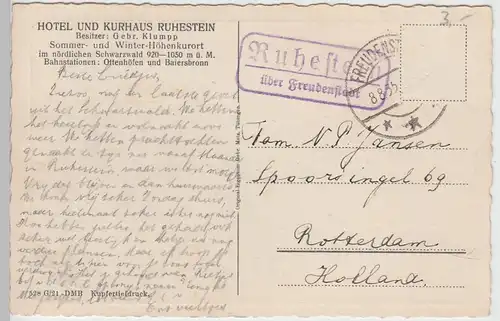 (101445) AK Hotel Ruhestein, Schwarzwald 1935