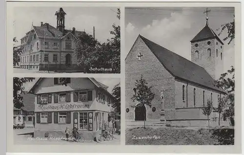 (100940) AK Zusenhofen, Oberkirch, Schulhaus, Kaufhaus H. Lebfromm, Kirche