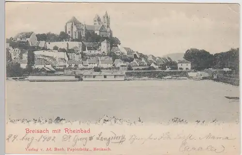 (100884) AK Breisach, Rhein, Stadtansicht mit Rheinbad und Münster 1902