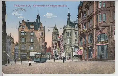 (100813) AK Heilbronn, Kiliansplatz mit Hafenmarktsturm, 1915