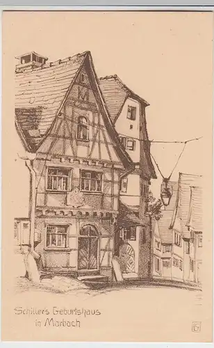 (100511) Künstler AK Marbach, Neckar, Schillers Geburtshaus, vor 1945