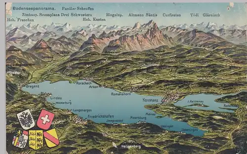 (100429) Künstler AK Bodensee, Panoramakarte, vor 1945