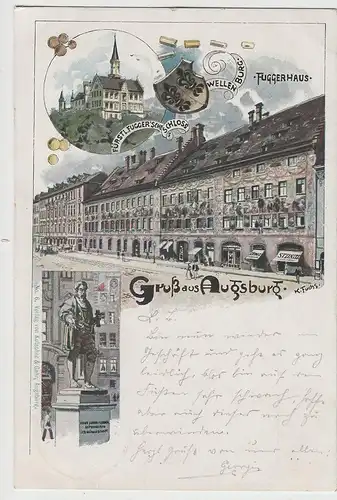 (75694) AK Gruß aus Augsburg, Fuggerhaus, Schloss Wellenburg 1898