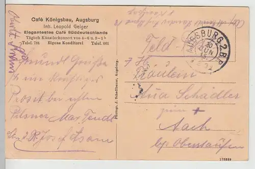 (112116) AK Augsburg, Cafe Königsbau, Feldpost 1915