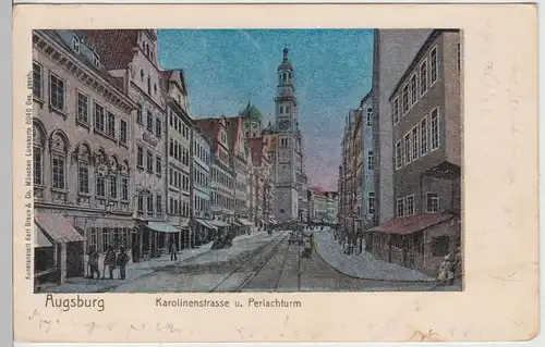 (111837) AK Augsburg, Karolinenstraße, Perlachturm, Lunakarte 1905