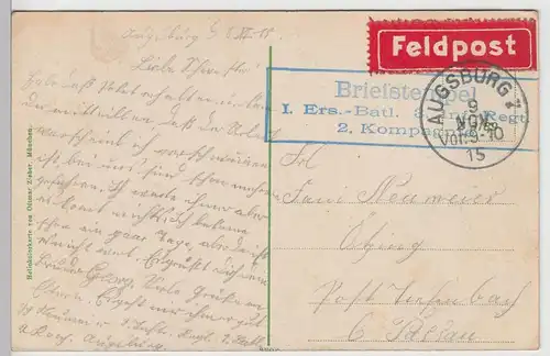 (103253) AK Augsburg, Ulrichskirche und Rotes Tor, Feldpost 1915