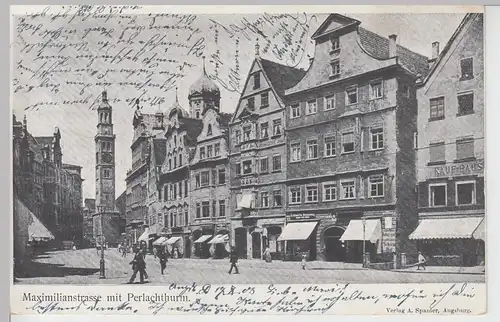 (103251) AK Augsburg, Maximilianstraße mit Perlachturm 1903