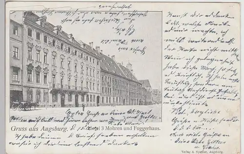 (103250) AK Augsburg, Hotel 3 Mohren u. Fuggerhaus, 1903
