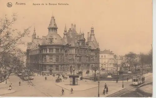 (108082) AK Antwerpen, Anvers, Banque Nationale, Nationalbank, Straßenbahn 1918