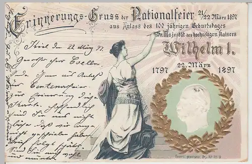 (111880) AK Erinnerungs Gruß der Nationalfeier, Prägekarte, Golddruck 1897
