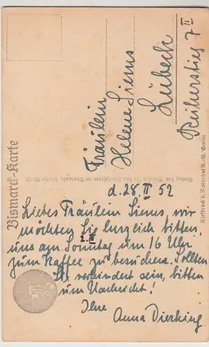 (109301) Künstler AK Bismarck Karte, gelaufen 1952