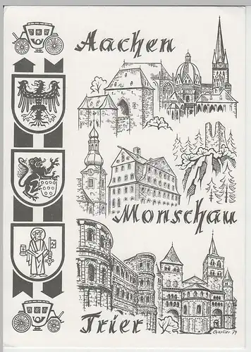 (68568) AK Aachen Monschau Trier, Wappen u. Postkutsche 1979