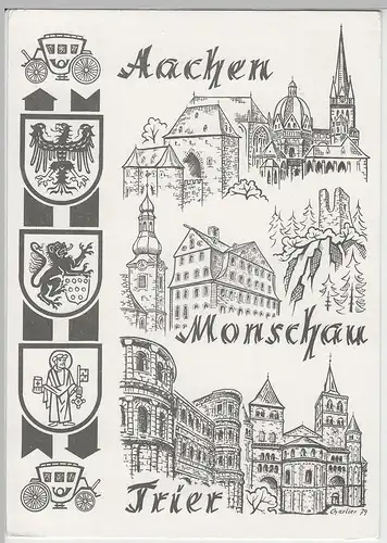 (68569) AK Aachen Monschau Trier, Wappen u. Postkutsche 1979