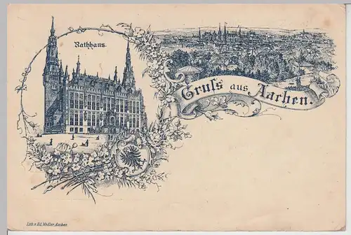 (113522) Künstler AK Gruß aus Aachen, Rathaus, Litho., Feldpostkarte, bis 1918