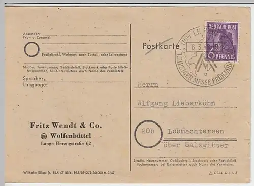(31033) Postkarte Leipziger Messe 1948 v. Fritz Wendt & Co. Wolfenbüttel