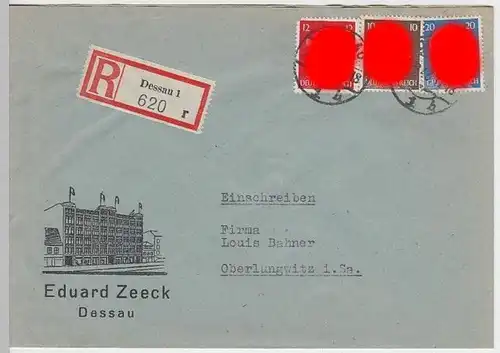 (B826) Bedarfsbrief DR, R-Brief, Fa. Eduard Zeeck, Dessau, 1943