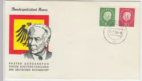(D102) Ersttagsbrief BUND, PWZ Heuss, Mi 303, Mi 304, St. Bonn 1, 1959