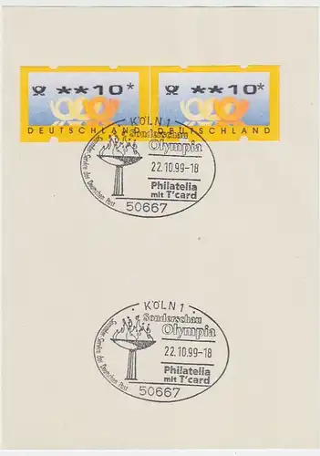 (D103) Sonderstempel Köln 1 auf Automatenmarke 10 Pf, 1999