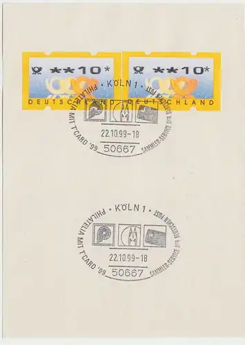 (D104) Sonderstempel Köln 1 auf Automatenmarke 10 Pf, 1999