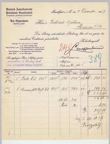 (D129) Rechnung u. 2 Factura Deutsch-Amerik. Petroleum-Ges., Frankf.a.M. 1907