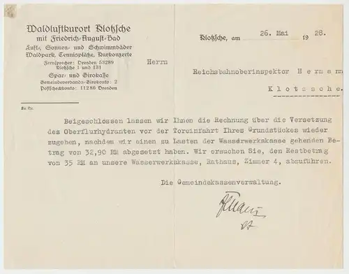 (D143) Rechnung Waldluftkurort Klotzsche 1928