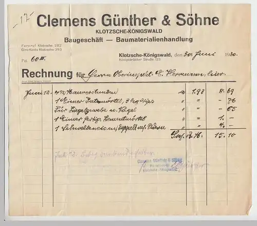 (D157) 4 Stück Rechnung Fa. Clemens Günther & Söhne, Klotzsche 1927-30