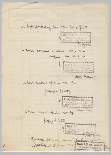 (D163) Rechnung Fa. Böhme & Berndt, Malermeister, Klotzsche-Königswald 1929