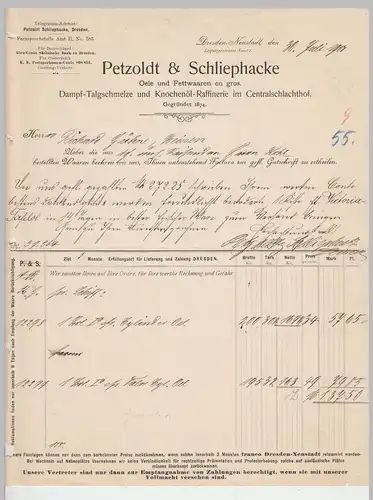 (D170) Rechnung Fa. Petzoldt & Schliephacke, Dresden Neustadt, 1907