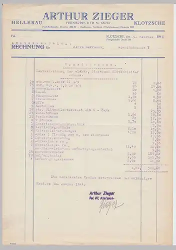 (D171) Rechnung Fa. Arthur Zieger, Klotzsche, 1948