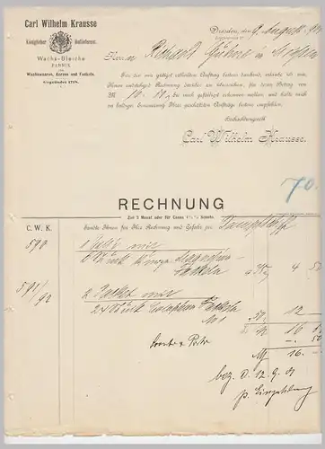 (D183) Rechnung Fa. Carl Wilhelm Krausse, Wachswaren, Dresden, 1901