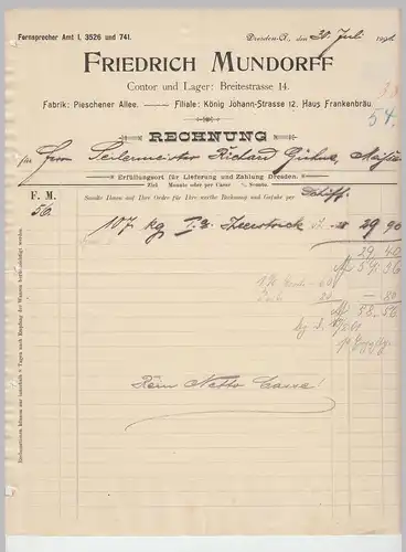 (D186) Rechnung Fa. Friedrich Mundorff, Dresden, 1901