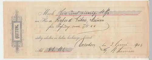 (D192) 8 Stück Quittung von Richard Gühne, Meissen 1903