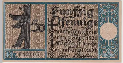 (D219) Notgeld der Stadt Berlin 1921, 50 Pf., Bezirk 3 Wedding