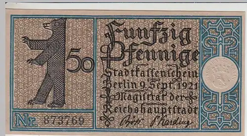 (D226) Notgeld der Stadt Berlin 1921, 50 Pf., Bezirk 16 Köpenick