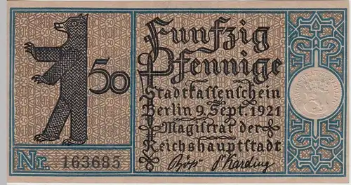 (D228) Notgeld der Stadt Berlin 1921, 50 Pf., Bezirk 14 Neikölln
