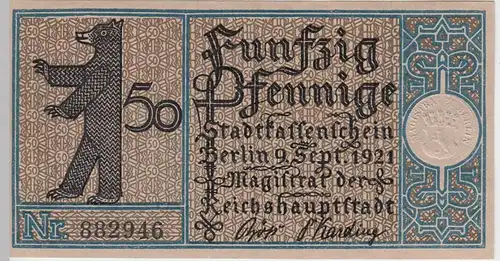 (D229) Notgeld der Stadt Berlin 1921, 50 Pf., Bezirk 13 Tempelhof