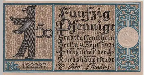 (D230) Notgeld der Stadt Berlin 1921, 50 Pf., Bezirk 12 Steglitz