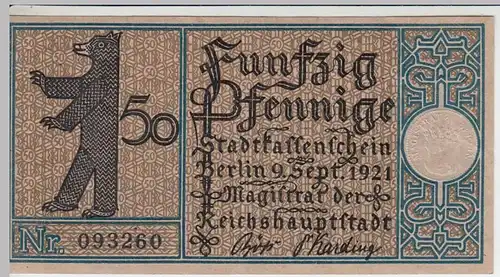 (D234) Notgeld der Stadt Berlin 1921, 50 Pf., Bezirk 8 Spandau