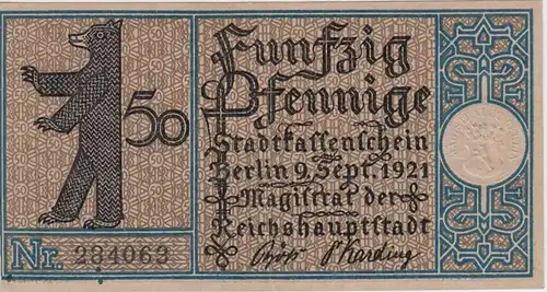 (D245) Notgeld der Stadt Berlin 1921, 50 Pf., Bezirk 7 Charlottenburg