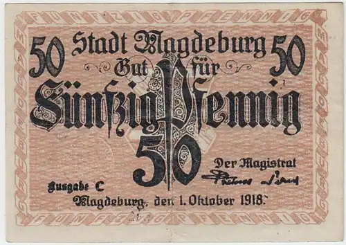 (D246) Notgeld der Stadt Magdeburg, 50 Pf., 1918