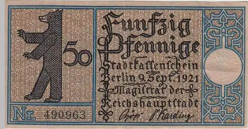 (D249) Notgeld der Stadt Berlin 1921, 50 Pf., Bezirk 5 Friedrichshain
