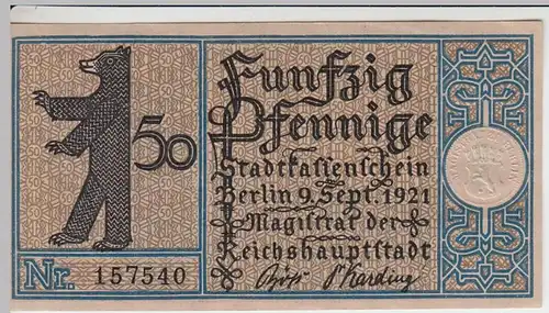 (D251) Notgeld der Stadt Berlin 1921, 50 Pf., Bezirk 4 Prenzlauer Berg