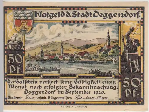 (D262) Notgeld der Stadt Deggendorf, 50 Pf., 1920