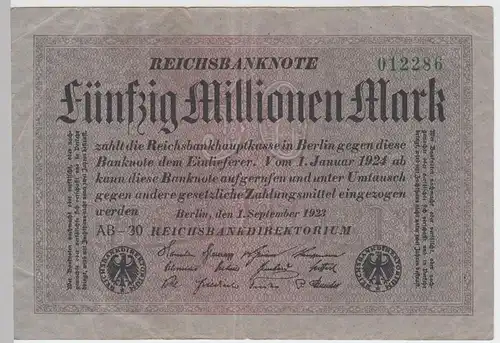 (D278) Reichsbanknote Infla, 50 Millionen Mark, Berlin Sept. 1923