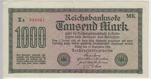 (D280) Reichsbanknote Infla, 1000 Mark, Berlin Sept. 1922