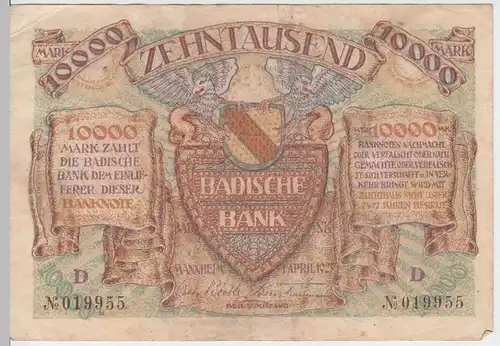 (D281) Banknote Infla d. Badischen Bank, 10.000 Mark, April 1923