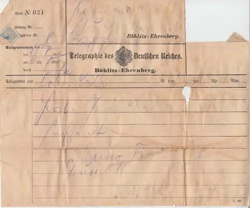 (D309) Telegramm Böhlitz-Ehrenberg 1912